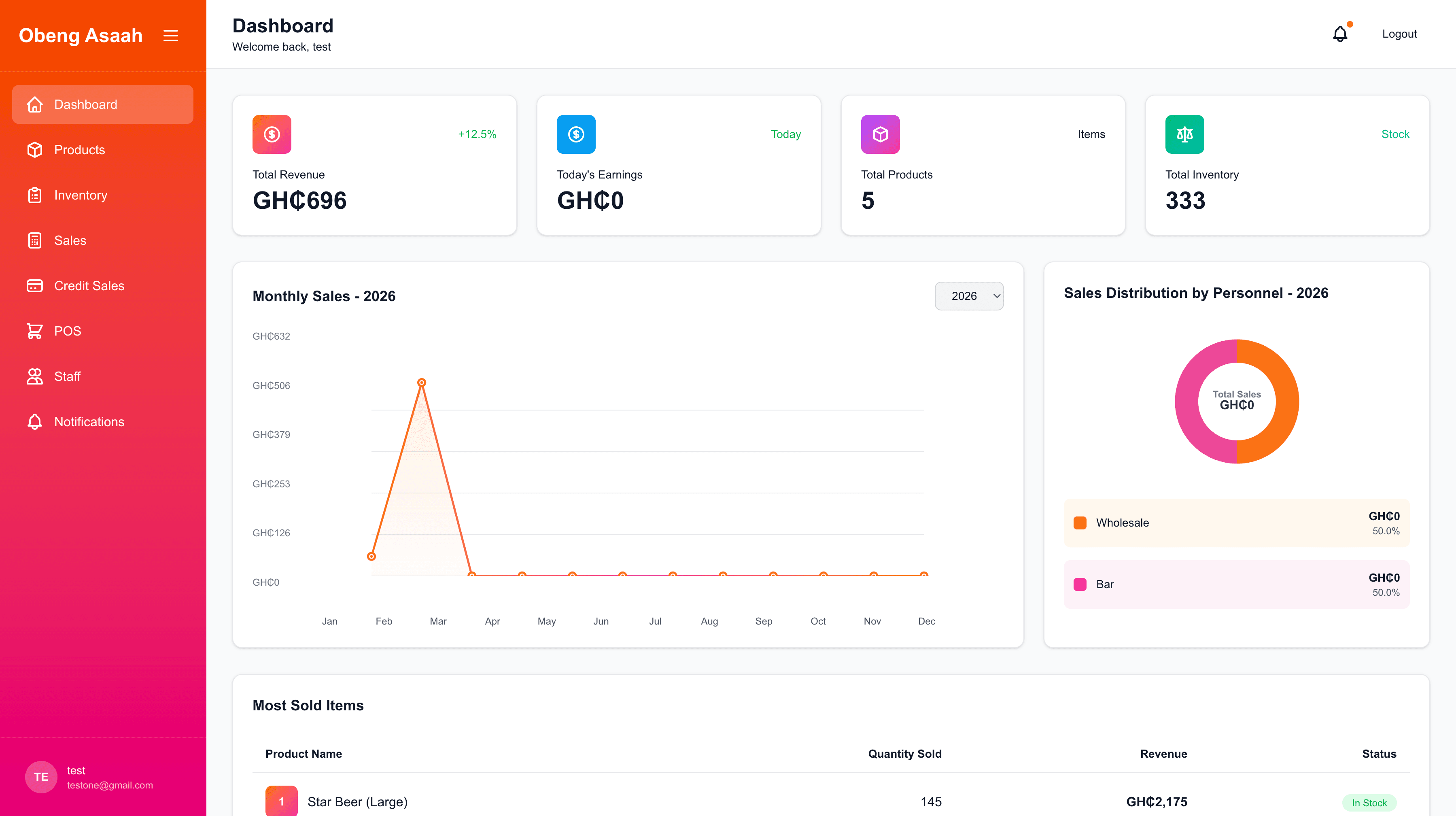 Obeng Asaah Enterprise POS screenshot